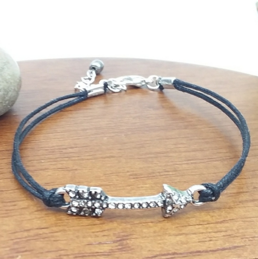 Rhinestone Arrow Black Cord Bracelet